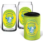 Canberra Raiders NRL Set of 2 Can Shaped Glasses and Can Cooler Gift Set