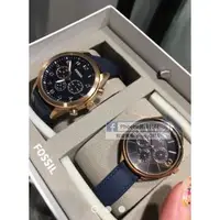 在飛比找蝦皮購物優惠-(現貨)FOSSIL情侶對錶 皮質表帶 深藍經典三眼手錶 只