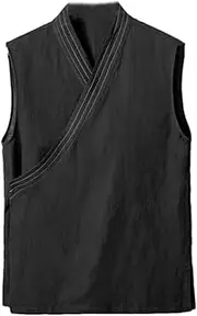 [Generic] Summer Traditional Chinese Clothing Vest Men's Linen Cotton Sleeveless Top Tang Suit Slit Top