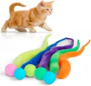 Bouncy Ball with Tail Cat Toys-5 Packs,Large Magic Worm with Fluorescent Ball