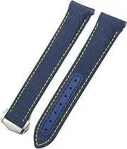 [BANDKIT] 20mm Watchbands Canvas Leather Bottom Watchband for Omega Seamaster 300 Speedmaster AT150 Planet Ocean Nylon Watch Strap for man woman