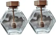 ULTECHNOVO 380ml Bee Honey Pot Glass Jars with Wooden Lid Stirrer for Honey Storage