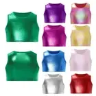 AU Kids Girls Shiny Sleeveless Dance Tank Crop Top Vest Sports Bra Hip Hop Jazz