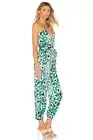 House of Harlow REVOLVE Emerald Green Leopard Print Silky Satin Jumpsuit Size S