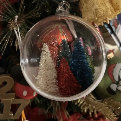 Handmade Crystal Ball Ornament Colorful Trees 4”