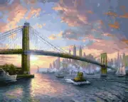 Clever Monsters Brooklyn Bridge Sunrise Paint By Number Kit Framed DIY Art 16x20
