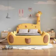 Giraffe Themed Kids Bed with Slide | Toddler Upholstered Bed Frame | Fun Animal