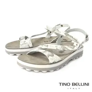 【TINO BELLINI 貝里尼】希臘進口灰白色蛇紋繞帶休閒舒足涼鞋FSJO0003(白)