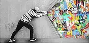 [GSHRED] Banksy Canvas Wall Art Behind The Curtain Canvas Art Paintings Posters And Prints Graffiti Street Photos Home Decor Frameless 40×80cm