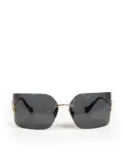 Dark Grey Rimless Tinted Logo Sunglasses