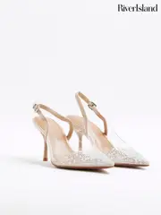 River Island Beige Embellished Perspex Court Shoes (F98607) | $102