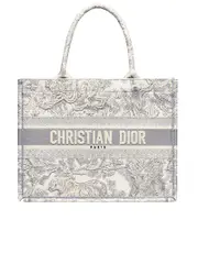 Medium Dior Book Tote in Gray Toile de Jouy Embroidery