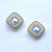 Yellow Gold Plated Pearl & Cubic Zirconia Vintage Baroque Jewelry Stud Earrings
