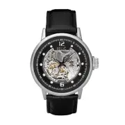 by Fossil Men's Damon Silver Stainless Steel and Black Leather Band Automatic...