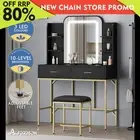 ALFORDSON Dressing Table Stool Set Makeup Mirror LED Vanity Desk Metal Black