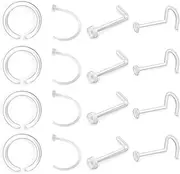 [D.Bella] 20g Clear Bioflex Nose Retainer & Stainless Steel Diamond CZ Nose Rings Studs L Shape Nose Rings Bone Pin Nose Studs Screw Piercing Jewelry 2mm
