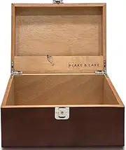 Blake & Lake Locking Wood Storage Box - Decorative box for Home or Office - Wooden Box with Hinged Lid Keepsake Box with Lock Oak Box for Home (Dark Oak)