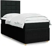 vidaXL Box Spring Bed with Adjustable Headboard - King Single Black Fabric Sleep Essentials with Pocket Spring Mattress and Topper