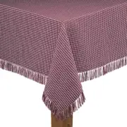 Homespun Fringed 60 In. X 102 In. Wine Checkered 100% Cotton Tablecloth