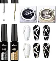 2Packs Chrome Gel Nail Polish Liner Metallic Effect Nail Gel Polish Nail Liner Painted Gel Polish Thin Brush For Chrome Nail Soak Off UV/LED (Mirror Silver+Gold)