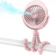 PANERGY Misting Stroller Fan, Portable Rechargeable Handheld Fan with Flexible Tripod, 50ml Water Tank, 270° & 360° Pivoting for Bunk Bed Crib Car Seat Treadmill Bike, Pink ML-F002