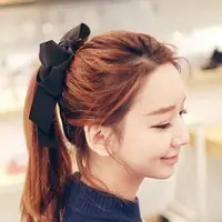 在飛比找PChome24h購物優惠-Charme 韓國熱賣品 雙層緞帶大蝴蝶結 髮圈 黑色