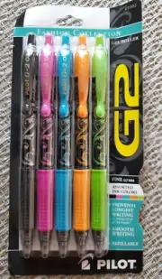 5 Pilot G2 Gel Pens FINE Point 0.7mm Assorted Ink