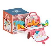 FUNFY 2-in-1 Portable Kids Kitchen Playset -33-Piece Toy Cooking Set with Backpack Design