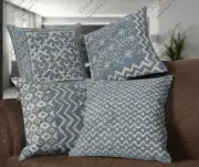 Set of 4 Indian Handwoven 18"x18" Block Printed Cotton Boho Home Décor Cudhions