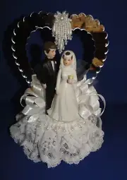 New Elegant Mirrored Open Heart Porcelain Bride & Groom Wedding Cake topper #204