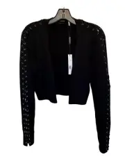 Elie Tahari NWT Sz S "Cooper" cropped black wool sweater, laceup silver grommets