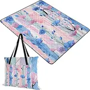Picnic Set Waterproof Party Lawn Blanket for Baby Couples Gift Blue Bellflower Pink Light Blue Stripes Watercolor 60x80in