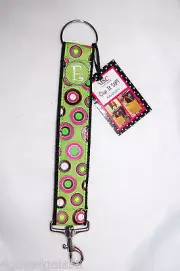 MSC Purse Key Chain BAG CLIP 8" GREEN Strap BOLD POLKA DOTS Monogram Letter E