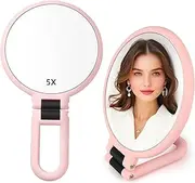 Stianiiie 1X 5X Handheld Mirror with Handle for Travel， Magnifying Mirror, Magnification, Rotation Adjustable Handle, Double Sided Folding, Mirror for Women for Eyes Makeup Travel Table Desk Shaving