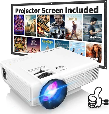 Projector with Two-Way Bluetooth, Mini Projector with Projector Screen, Full HD