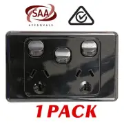 1 x Double 10AMP Power Point GPO with extra SWITCH - BLACK Electrical - SAA