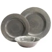 Studio California Mauna 12 Piece Dinnerware Set in Gray Crackle Look Decal