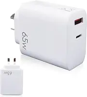 EP 65W GaN USB-C Fast Wall Charger, 2-Port PD 3.0 Compact Charger for MacBook Pro/Air, Galaxy S22/S21, Dell XPS 13, iPhone 13/12, iPad, Pixel, Note 20/10+ (White)