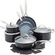 [GreenPan] Valencia Pro Hard Anodized Healthy Ceramic Nonstick 11 Piece Cookware Pots and Pans Set, PFAS-Free, Induction, Dishwasher Safe, Oven Safe, Gray,Grey