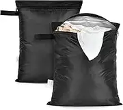 2 Pack Wet Bag for Swimsuit and Towels 12 x 16 inch Waterproof Clothes Bag with Handle Zippered Oxford Cloth Wet Dry Sack Bag Wet Clothes Bag for Travel Gym Beach, 30 x 40cm Black