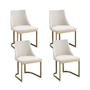 Dining Chairs Set of 4 Linen Fabric Frame Beige