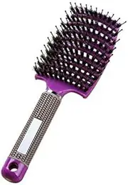 Women Men Detangling Nylon Boar Bristle Brush Hairbrush Head Scalp Massage Comb (Black) (Purple)