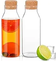 PENGQIMM 1.2 Litre Glass Carafe Bottles, 2 Pack Water Bottle With Cork Stopper, Borosilicate Iced Tea Pitcher for Hot & Cold Beverages, Milk