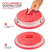 Microwave Cover Food Splatter Guard Lid Dish Red Silicone collapsible