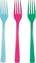 Unique 26428 Reusable Plastic Forks-Assorted Colours-18 Count (Pack of 1), Multicolour