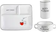3 Pieces, Ceramic Plate, Bowl, Cup Set, Divider, Children's Plate, Cute Cartoon Bowl Student Fast Food Plate,3