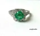 Halo Engagement Jewelry Ring 1.95CT Round Cut Real Emerald 14K White Gold Finish