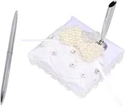 FUNNETOYU Party Pen Holder Signature Guest Book Stand with Heart Bowknot for Wedding