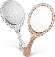 Healeved Elegant Decorated Handheld Mirror Set Vintage Compact Decorative Hand Mirror Multipurpose Makeup Mirror for Face and Closeup