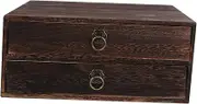 KALLORY Drawer Type Desk Box Wooden Desktop Organizer 2 Layer Mini Chest of Drawers Wood Desktop Box for Office Vintage Style